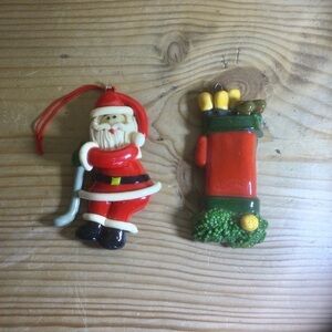 Christmas Santa golfer and golf bag ornaments